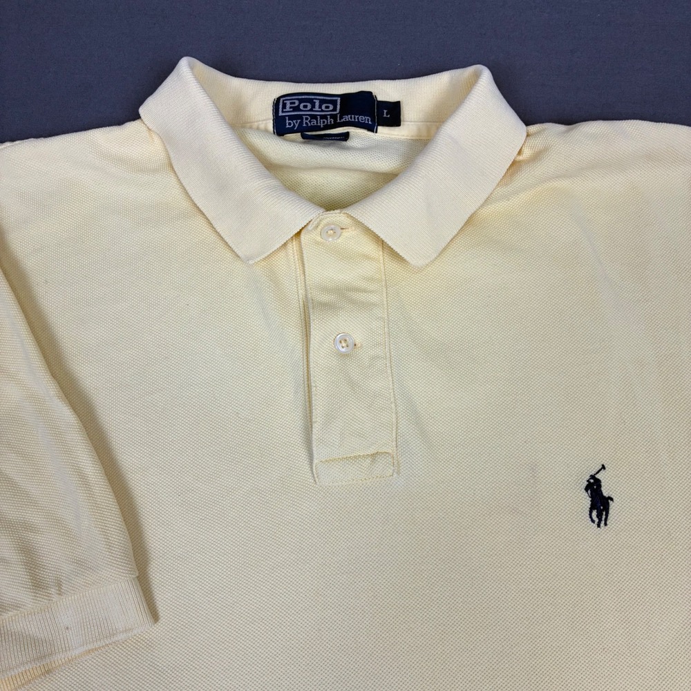 Polo Ralph Lauren Yellow Short Sleeve Polo Shirt Men's Size Large Blue Pony